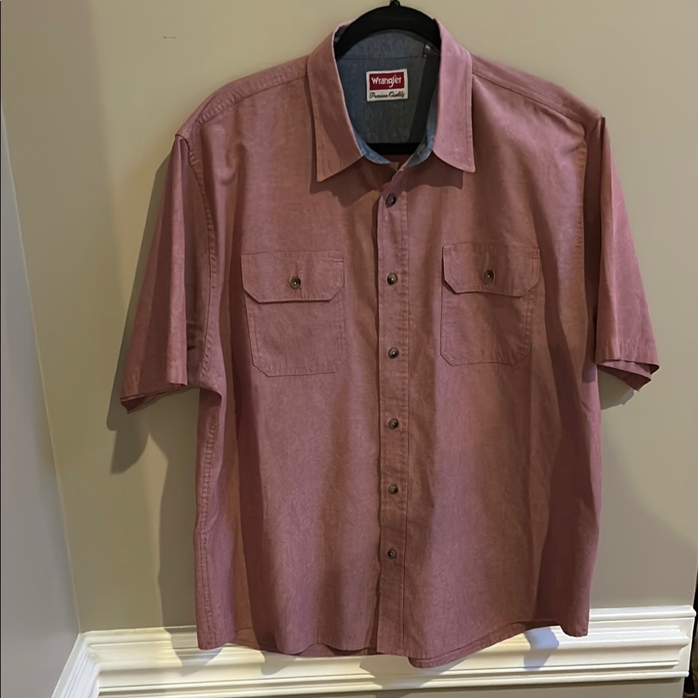 Wrangler Premium Quality Men’s Western Short Sleeve Red Button Down Shirt XL